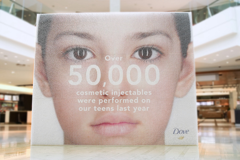 Dove ad displaying text reading "Over 50,000 cosmetic inectables were performed on our teens last year""