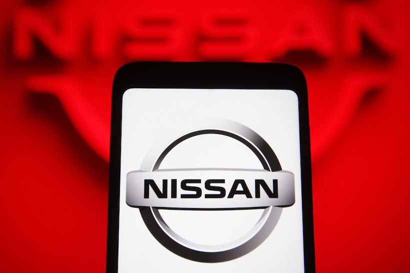 Nissan Motor Corporation logo is seen on a smartphone screen